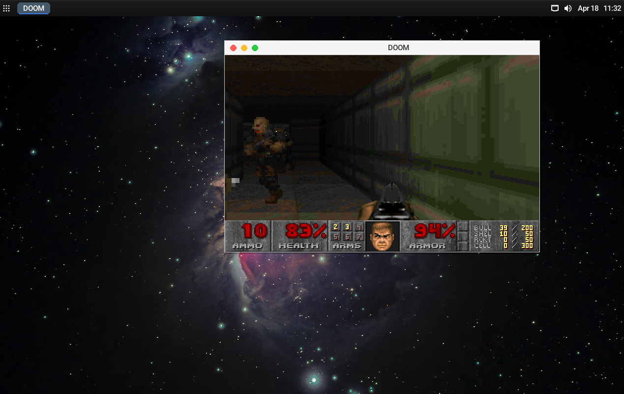 MontaukOS screenshot showing DOOM running in the desktop environment